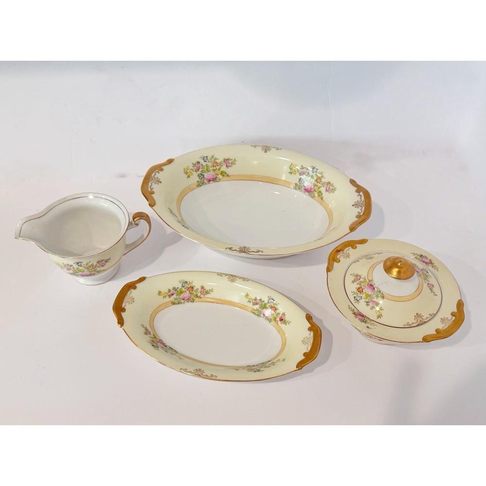 Vintage Hand Painted Meito China "Cecil" Pattern 4-Piece Serving Hostess Rare